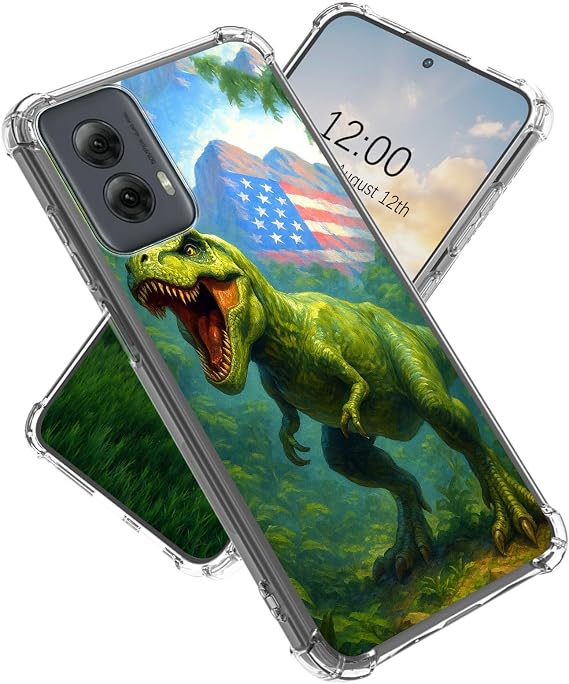 Clear Soft Case for Moto G Power 5G 2024 6.7 Inch, Flexible TPU Shockproof Cover with Anti-Drop Airbag Corners, Slim Anti-Yellowing Case Compatible with Wireless Charging, Green Dinosaur
