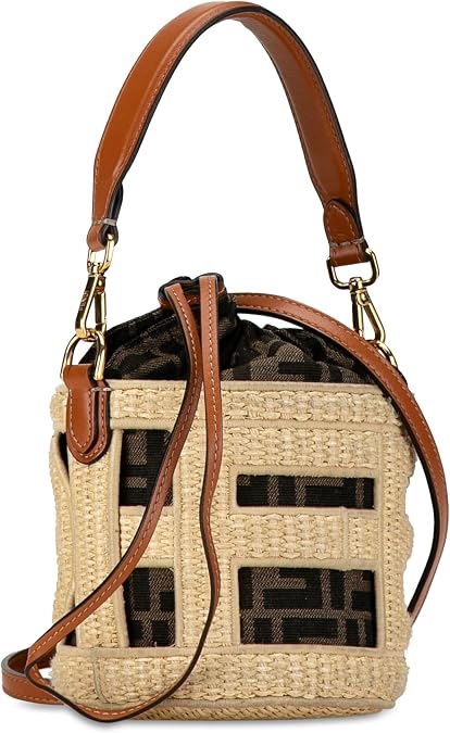 FENDI Step Out Bucket Bag, Mini Canvas and Leather, Woven Pattern FF Logo 8BT364 New