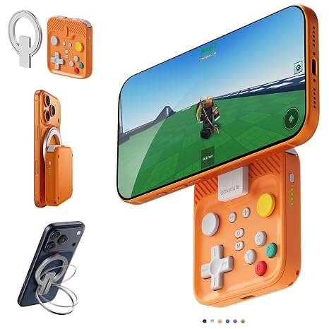 abxylute M4 Snap-On Mobile Gaming Controller for Android & iPhone, Switch 1&2, Portable Bluetooth Controller, Pocket-Sized Retro Arcade Phone Gamepad Kickstand, Dual Joystick Turbo Pro Gaming Magnetic (Orange)