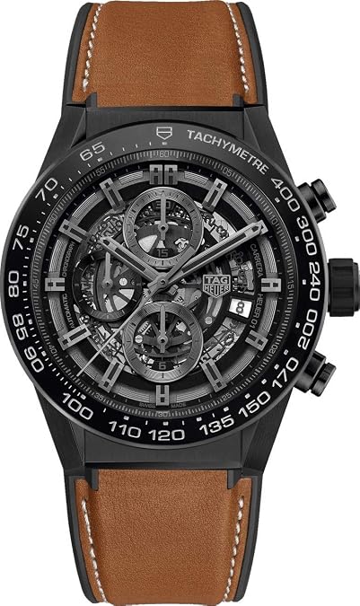 Tag Heuer Carrera Black Skeleton Dial Men's Watch on Brown Strap CAR2A91.FT6121