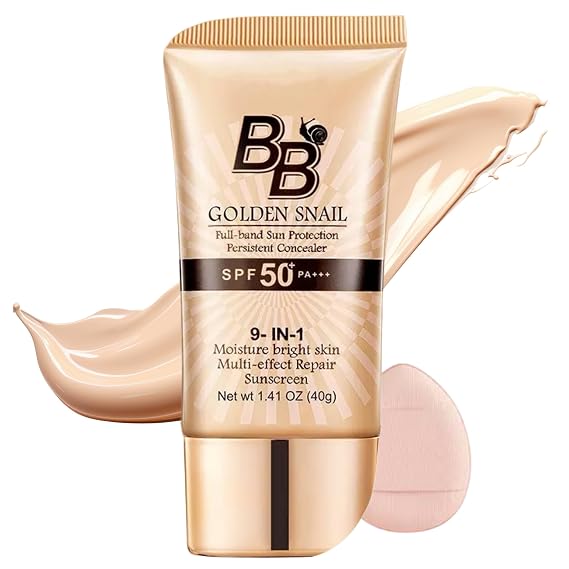 BB Cream Tinted Moisturizer With SPF 50, 9 in 1 BB Cream Sunscreen Protection Concealer, Foundation Full Coverage Tinted Moissturizer for All Skin, Oil-Free, Light (#01 Natural color, with 1 puff)