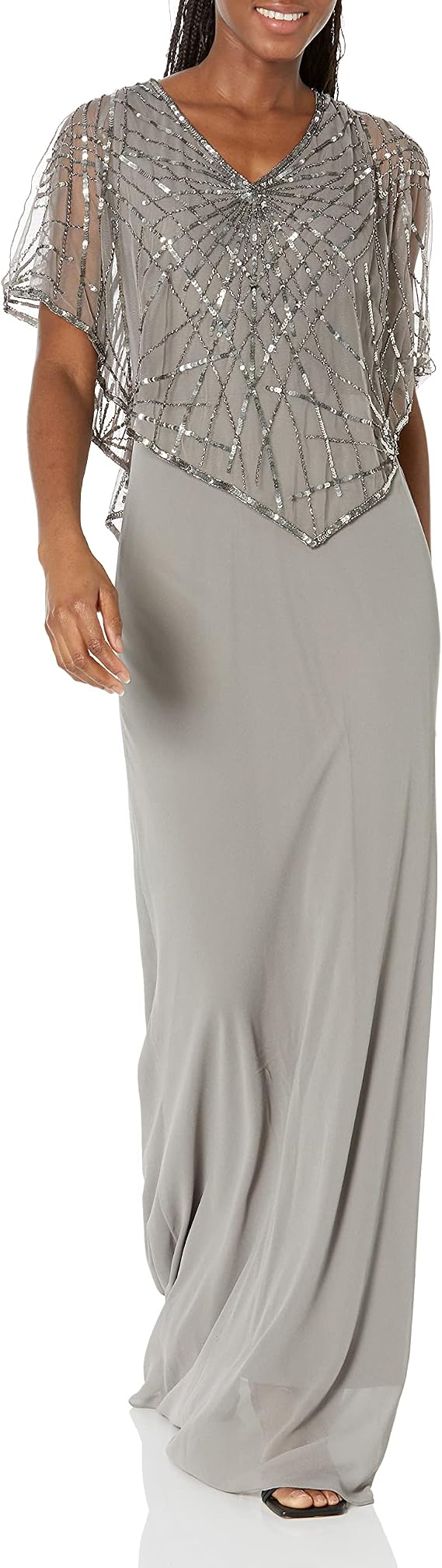 J Kara Women's Geometric Sequin Capelet Long Beaded Dress