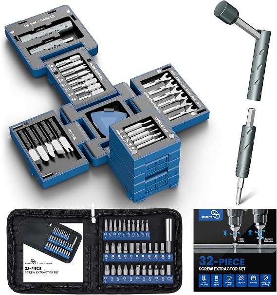 STREBITO Screw Extractor Set and 55 in 1 Precision Screwdriver Set Bundle, Damaged Screw Remover Kit with Compact Small Screwdriver Repair Tool Kit for Electronics, Laptop, Phone, Furniture, Bike and