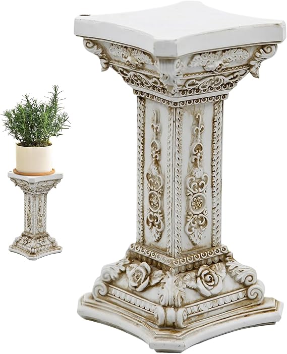 Roman Pillar Stand, Greek Column Pedestal Statue, Vintage Resin Sculpture Display Ornament for Garden Outdoor Kitchen Dining Table Party Ceremony Event