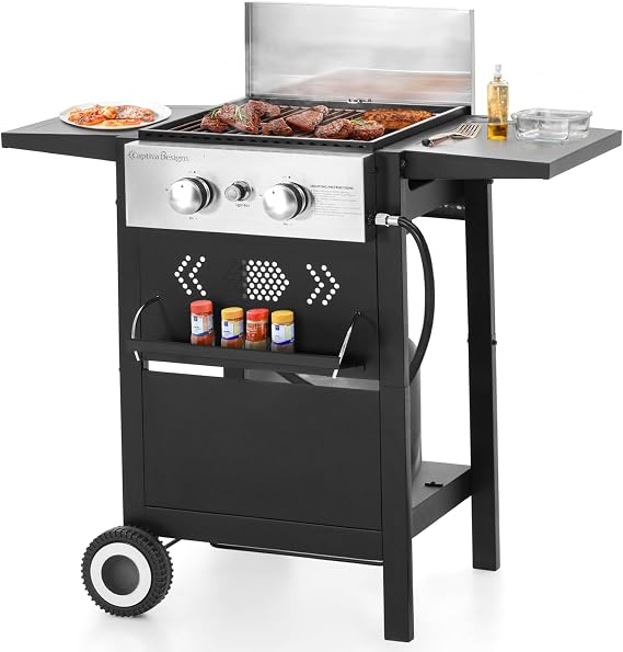 Sophia & William 2-Burner Small Gas Propane BBQ Grill With Flat Top, Black