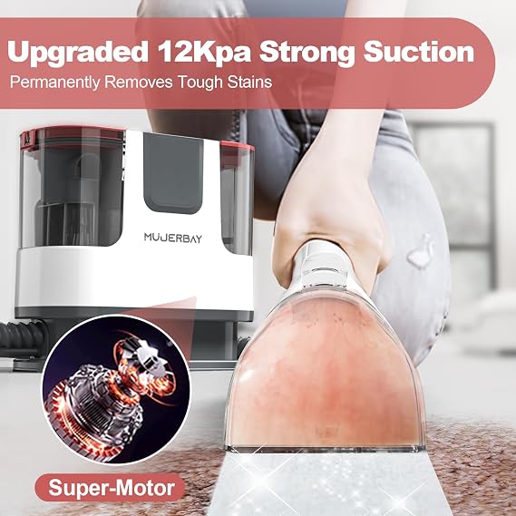 Upholstery Carpet Cleaner Machine, MUJERBAY Portable Spot & Stain Cleaner Shampooer, 360Universal Wheels & Handle, 1.18-inch Deep Cleaning Machine for Couch, Stairs, Car & Messes. 6.26