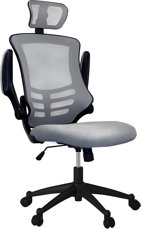Techni Mobili High-Back Mesh Office Chair with Headrest,Recline,Silver Grey