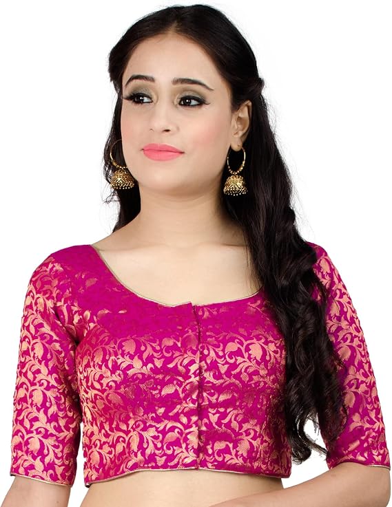 Chandrakala Banarasi Blouses for Women Sarees,Readymade (B181-P)