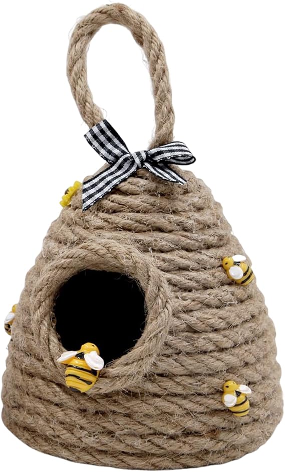 Beehive Pendant - Natural Hive Accents, Mini Basket Decor | Decorative Honey Bee Figurines, Wicker Beehive Crafts, Layered Drawer Home Decorations, Farmhouse Porch Kitchen Tabletop Accessories