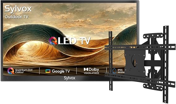 SYLVOX Outdoor TV with Wall Mount & Cover, 43 inch 4K UHD QLED Smart TVs, Weatherproof, IP56 Waterproof, 1000 Nits Partial Sun, Support Google Assistant, Wide Viewing Angle (2026 Model)