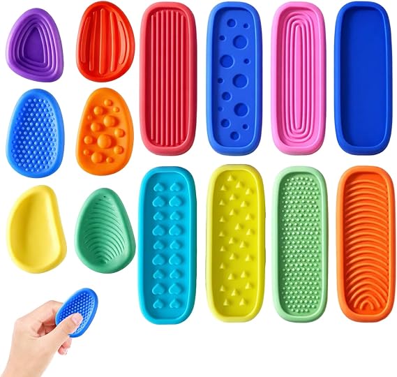 14PCS Worry Stones for Adults, Textures Fidget Stone, Silicone Sensory Stones for Classroom Prizes Anxiety Relief