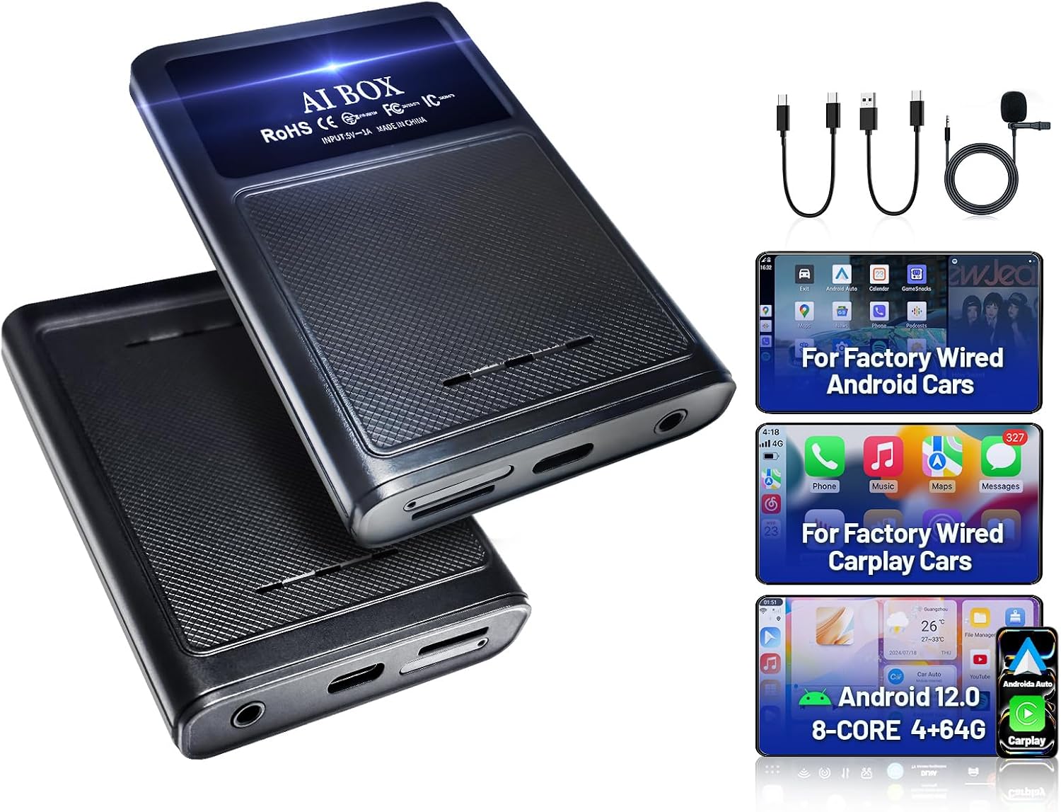 Magic Carplay AI Box Wireless Carplay Android Auto Adapter Qualcomm 8 Core Support YouTube Netflix Dual Bluetooth 5Ghz WiFi TF Card Streaming Device for Cars with OEM Wired CarPlay