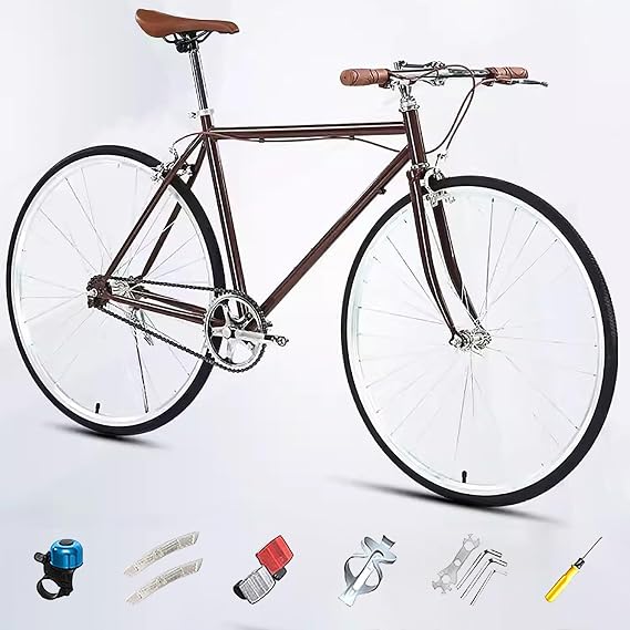 700C Road Bike Single Speed Retro City Bike Carbon Steel Frame Lightweight Bicycle for Girls Boys Men and Women