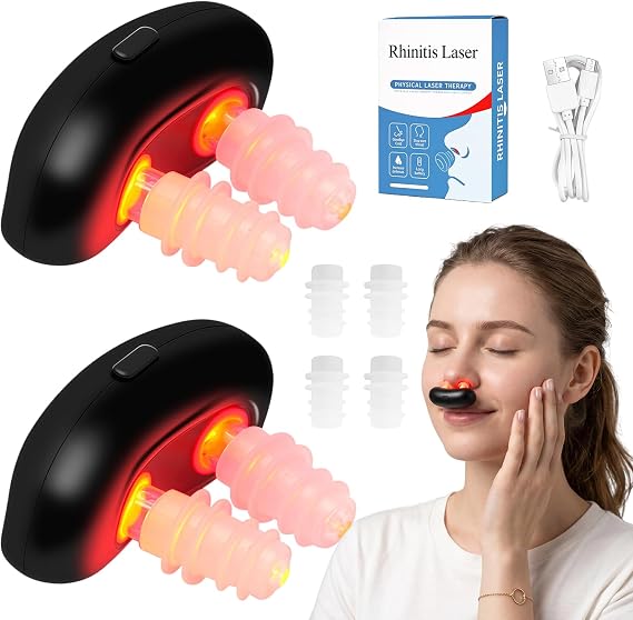 Red Light Therapy Nasal Device for Sinus Relief, 2-Pack Infrared Therapy Device for Blocked Nose Relief and Sinusitis Treatment, Portable Nose Soother for Clear Breathing Support