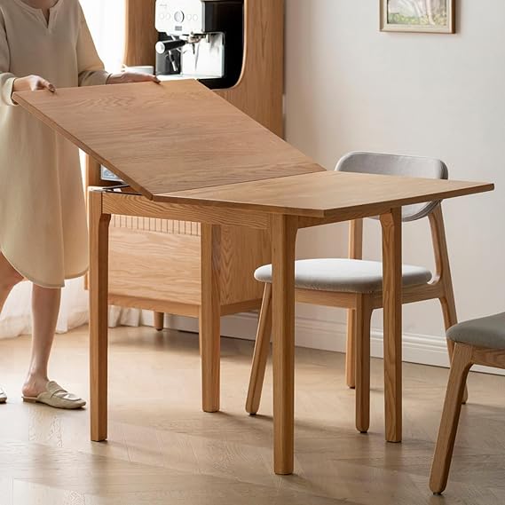 48" Folding Dining Table, Modern Solid Wood Dining Table, Space Saving Square Table, Kitchen Table for 6, Table Converts to Dining Table for Living Room, Home Office (Oak-Colored)