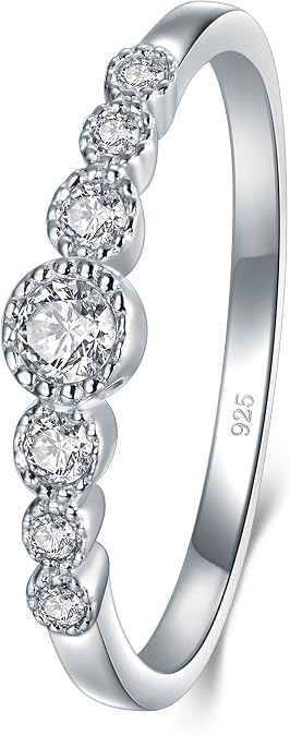 BORUO 925 Sterling Silver Ring, Eternity Wedding Band, Sizes 4-12 | 925 Sterling Silver CZ Eternity Band, Ideal for Engagements, Weddings, Stacking, or Everyday Wear.