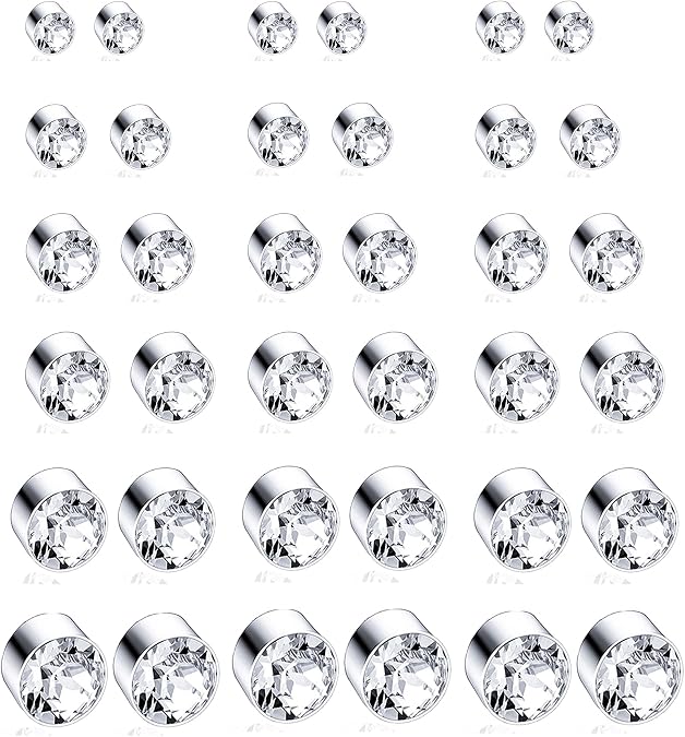 18 Pairs Magnetic Stud Earrings for Women Men Clip on No Piercing Magnet CZ Earrings Set Fake Earring Studs Jewelry 4-9MM