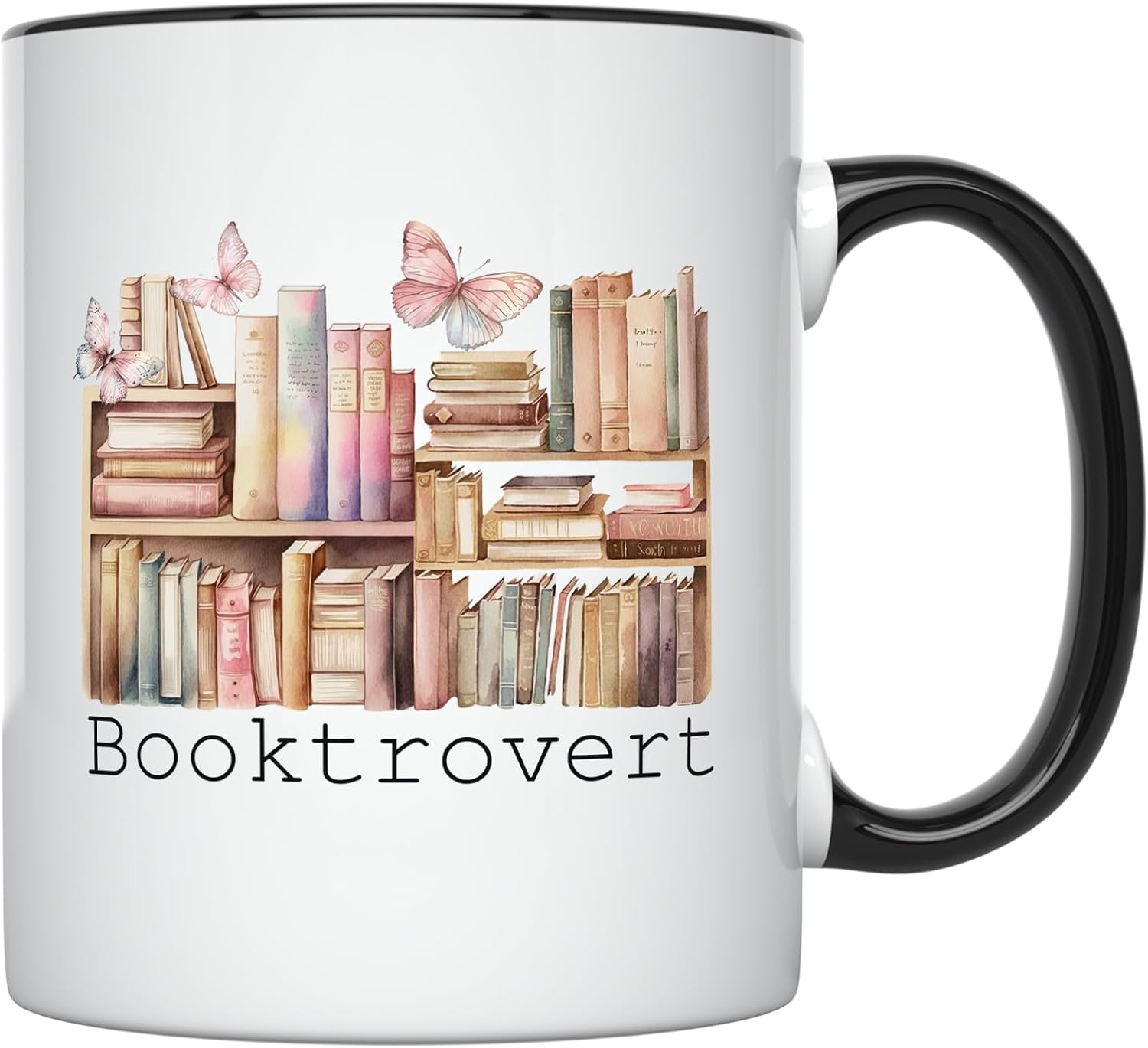 YouNique Designs Booktrovert Mug, Ceramic Book Lovers Coffee Mug 11oz, Book Lovers Gifts for Book Lovers Women, Bookish Gifts, Book Club Gifts, Book Lovers Gift Ideas, Book Reader (Black Handle)