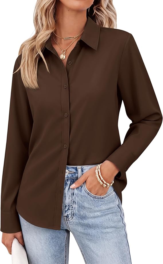 siliteelon Button Down Shirts for Women Cotton Long Sleeve Dress Shirts