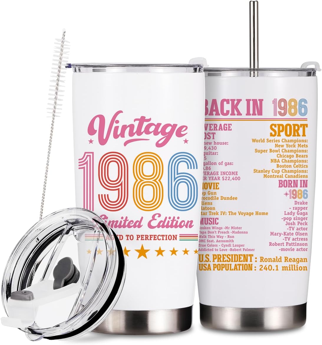 40 Year Old Birthday Gifts for Women Coworkers Bestie 40th Birthday Gifts 1986 20 Oz Tumbler 40th Birthday Party Favors Turning 40 Cheer to 40 Years Insulated Travel Mug Stainless Steel Thermal Cup