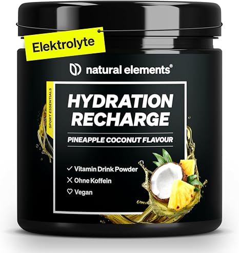 Hydration Recharge Pineapple Coconut - Powder with Electrolytes & Vitamins for Endurance - No Sugar* Sweetened with Stevia - Drink Powder for Mixing - Vegan High Dose Laboratory Tested