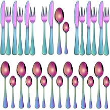 Colorful Rainbow 32-Piece Stainless Steel Cutlery Sets Service for 8,Includes Knife Spoon and Fork Utensils Set,Silverware Sets for Kitchen,Tableware Set