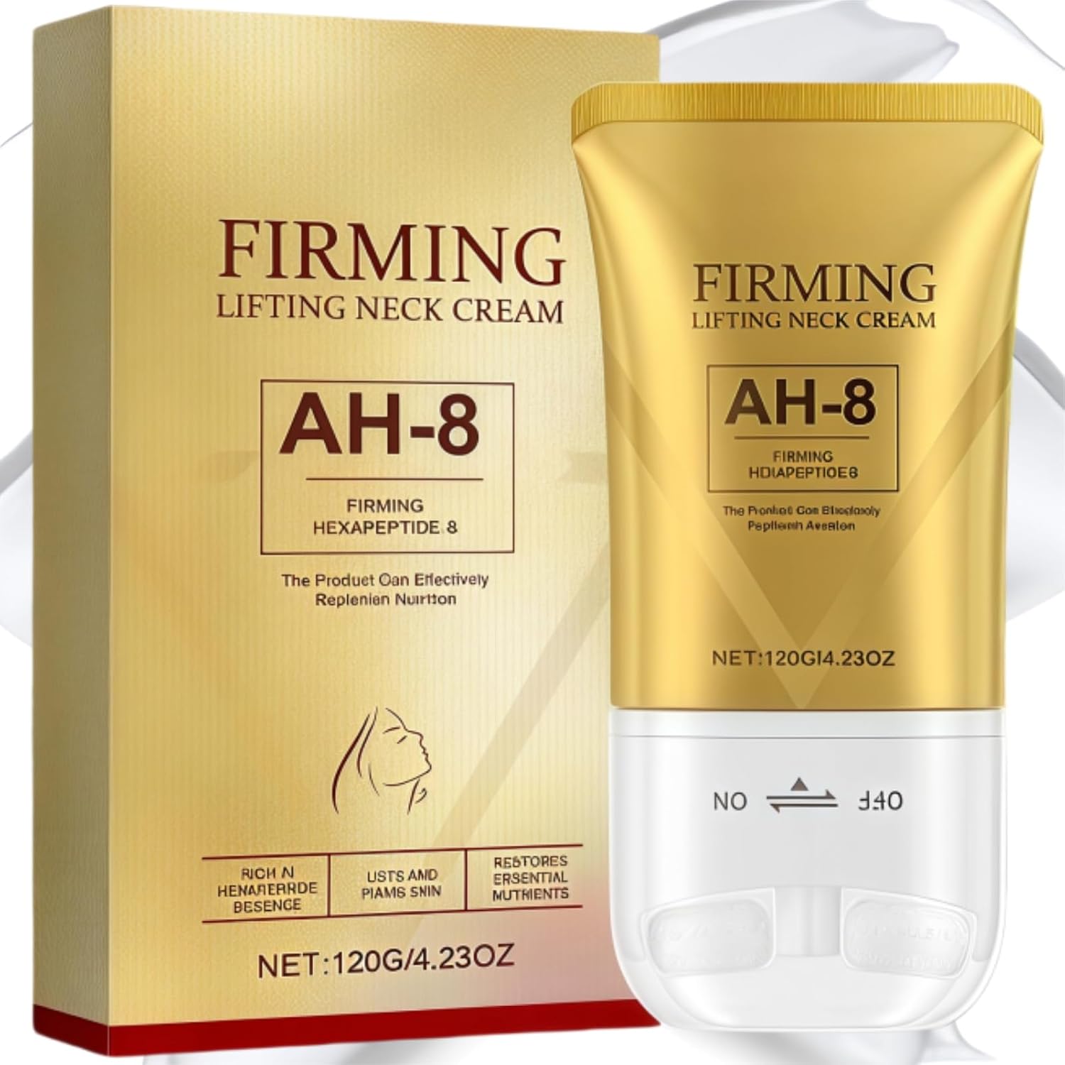AH-8 Firming Neck Cream with Hexapeptide for Tightening, Lifting, and Reducing the Appearance of Wrinkles, Fine Lines, and Double Chin - Contains Double Roller for Firming and Lifting Skin