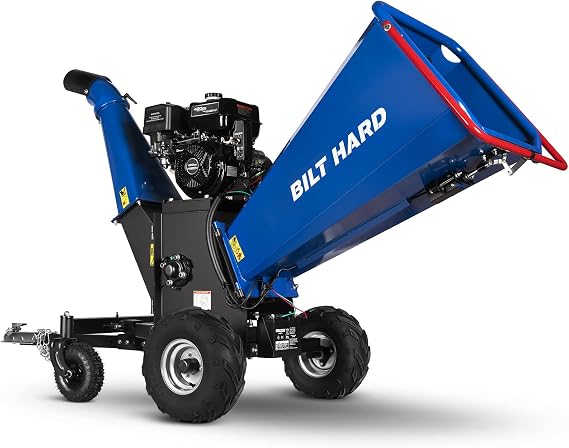 BILT HARD 6 Inch 420cc 15HP E-Start Gas Powered Drum Wood Chipper, 4-Wheels Towable Leaf Branch Shredder Mulcher with Tow Bar, Emergency Stop Bar