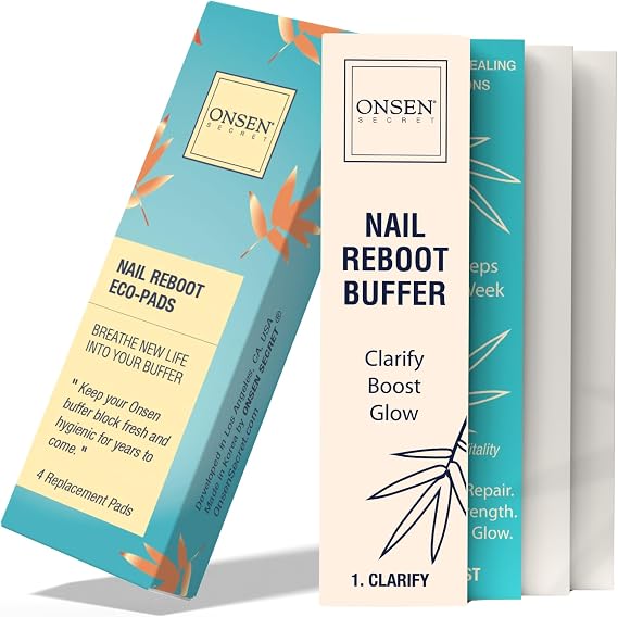 Onsen Secret Professional Nail Buffer Replacement Pads | Ultimate Shine Nail Buffing w/ 3 Way Buffing Methods - 1 Pack of 4 Combo Buffer Pads by Onsen