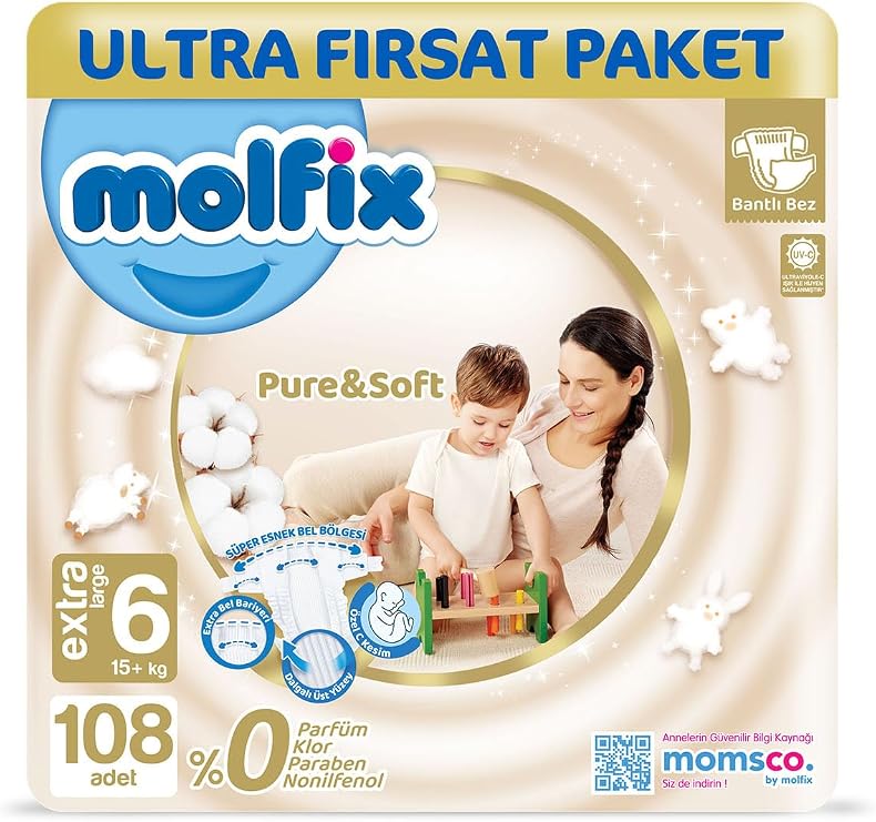 Molfix Pure & Soft Diapers Size 6 Extra Large 108 Pieces