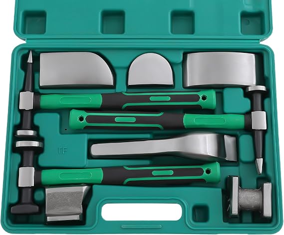 9pcs Auto Body Repair Kit, Panel Fender Hammer Dolly Set, Car Body Dent Repair Tool, Performance Steel Hammers and Dollies Set, Car Body Corrector Kit