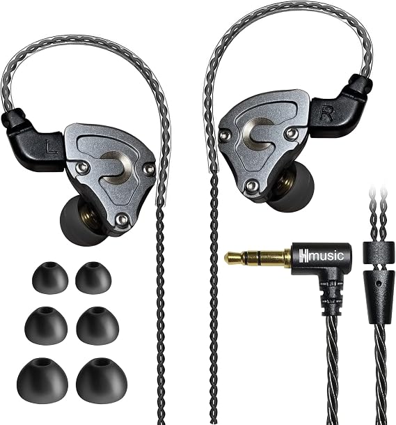 Hmusic IEM Headphones, HiFi Stereo Wired Earphones, Hi-res Lossless Hybrid DD+BA Drivers In-Ear Earphone, Noise Isolating High Resolution Wired Earbuds with 0.78mm 2Pin Detachable Cable (without Mic)