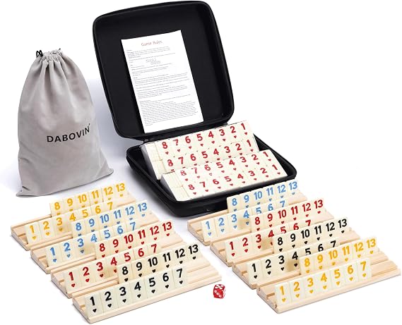 Upgraded Original Rummi with Case, 8 Players Rummy with 8 Wooden Trays and 214 Rumi Tiles, Classic and Funny Party Game