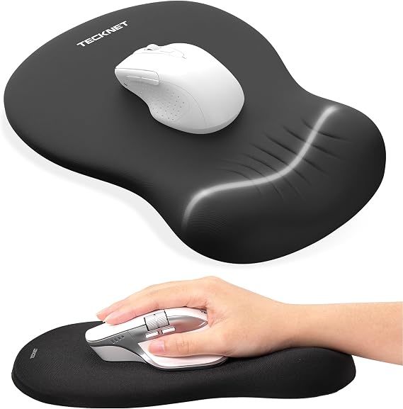 TECKNET Mouse Mat Wrist Support, Ergonomic Mouse Pad, Memory Foam, Black