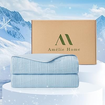 Amelie Home Waffle Cooling Comforter Queen Size, Q-Max 0.45 Reversible Lightweight Cooling Blanket for Hot Sleepers, Breathable Bedding for Night Sweats, 90x90, Sky Blue