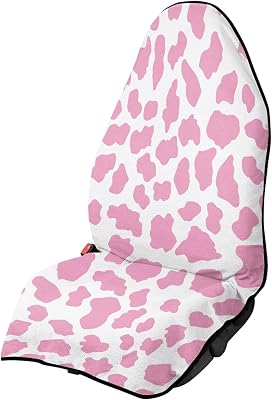 Cow Print Car Seat Covers Front Seats Waterproof Soft Sweat Towel Car Seat Cover for Women, Pink Bucket Auto Seat Cover for Running, Workout, Beach