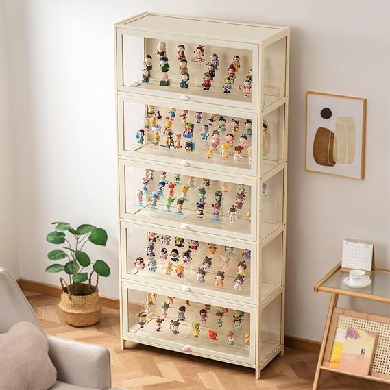 Display Cabinet for Collection, Acrylic Transparent Curio Cabinet Figures and Curio Collection Display Case Floor Standing Showcase Home Living RoomBeige80*33 * 172
