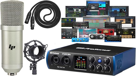 PreSonus Studio 24c 2x2 USB Audio/MIDI Interface with with Studio One Artist Software Pack and Lyxpro Condenser Microphone Kit
