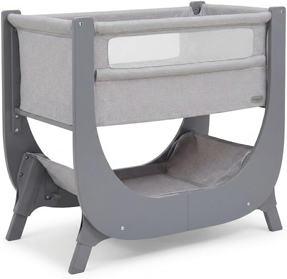 SHNUGGLE Bedside Sleeper Bassinet (Air Lite) - Adjustable Height Co-Sleeper with Breathable Mattress, Reflux Incline & Mesh Sides - Grey