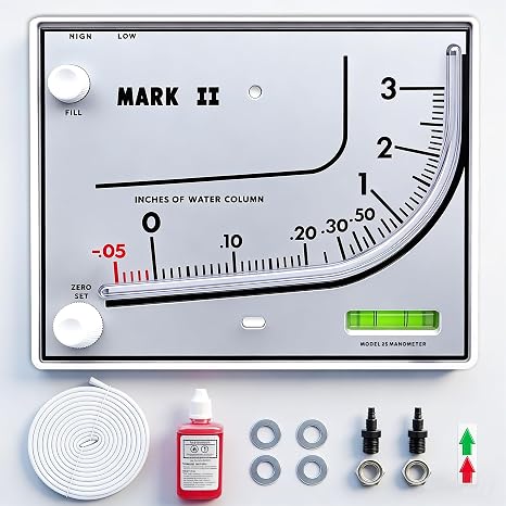Mark II 25 Liquid Filled Manometer, 3" wc, 3% Accuracy for Pressure Testing | Ideal for furnace, duct, filter and gas pressure checks. Compatible with Dwyer