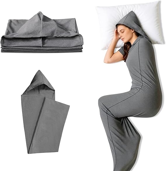 Sleep Pod 360 Wrap Wearable Blanket, Soft Comfortable Movable Sensory Sleep Sack for Adults, Hug Pressure Therapy, Washable Portable Sleeping Bag for Warmth Grey 185x50cm