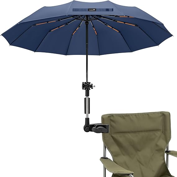 ZOMAKE Compact Umbrella with Adjustable Universal Clamp UPF 50+, Clip On Umbrella for Chair, Automatic Folding Umbrella 45 for Beach Chair, Camping Carts, Wheelchair(Black)