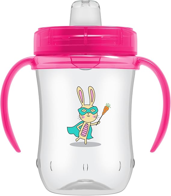 Dr. Brown's Milestones Soft Spout Sippy Cup with Handles, Pink Bunny Hero