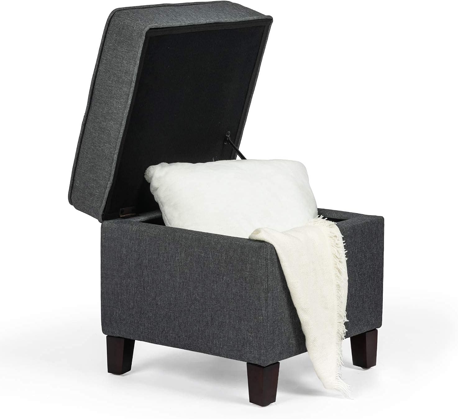 Ottoman with Storage, 17Inch High Fabric Foot Stools Ottoman for Living Room, Upholstered Square Storage Ottomans Foot Rest for Couch, Bedroom Footstools and Ottomans with Hinged Lid, Dark Grey