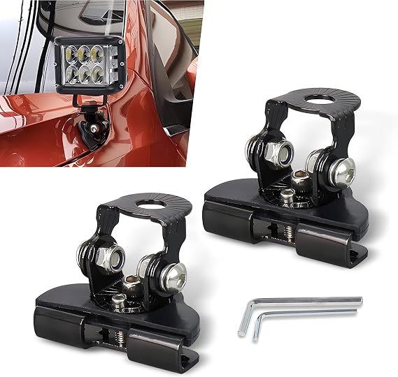 2 PCS Car Hood Light Bar Non-Destructive Fixing Bracket, 2.16" x 1.3" Metal Stable Structure Waterproof Adjustable LED Work Light Base, Column Mounting for Cars (Black)