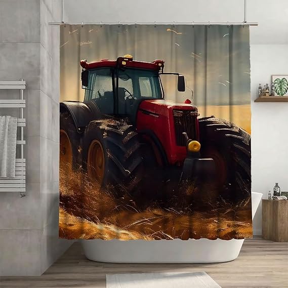 Tractor Shower Curtain Waterproof,Wheat Field Curtains for Bathroom,Machine Washable Fabric Bath Shower Curtain with Hooks,Curtains Weighted Hem Bathroom for Showers,Restroom Decor 56x80 in G-319