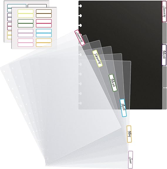 Letter Poly Tab Dividers for Discbound Notebooks, Disc Bound Planner Supplies Discbound Divider Tabs Binder Index Dividers for Notebook, Black Semi Transparent