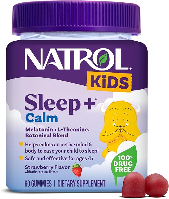 Natrol Kids Melatonin 1 mg Sleep Gummies, Sleep+ Calm, Strawberry, 60 Count