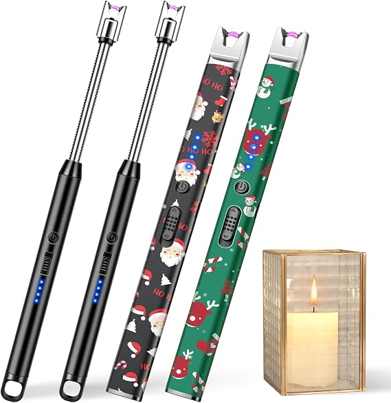 LcFun 2 Pack Candle Lighter with 360 Flexible Neck and 2 Pack Long Christmas Electric Lighters with Safety Lock