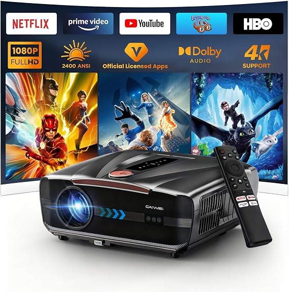 4K Smart Projector with Auto Lens Cap, 2400 ANSI Premium Home Cinema